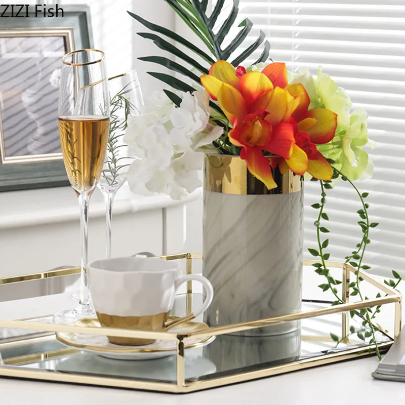 Керамическая ваза для дома белые мраморные узоры цветочный горшок украшение