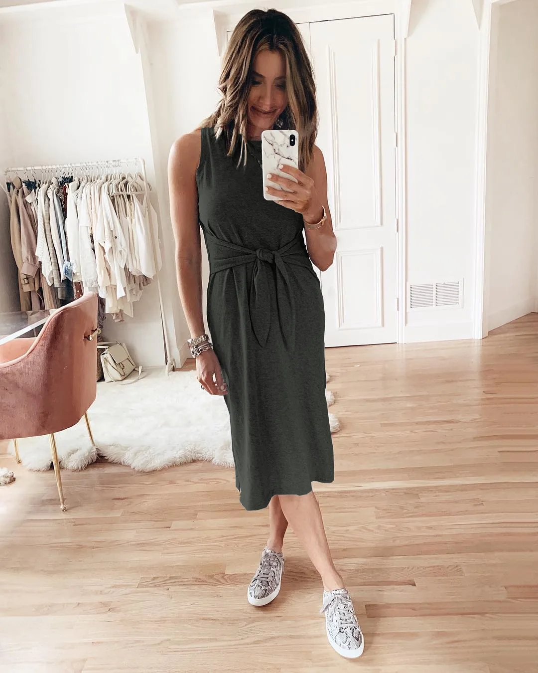 

Sleeveless Vest Casual Lace Up Waist Dress In Spring and Summer of 2021 Pencil Dress