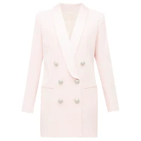high quality newest 2021 stylish designer blazer womens metal lion buttons shawl collar long blazer jacket