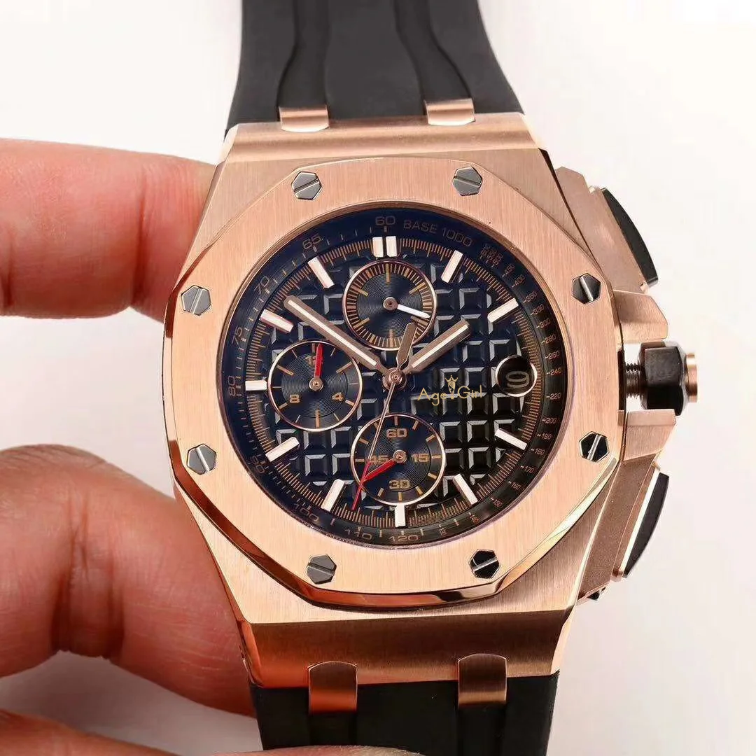 

Classic New Quartz Chronograph Men Watch Stopwatch James Sapphire Crystal Watches Rose Gold White Blue Black Rubber