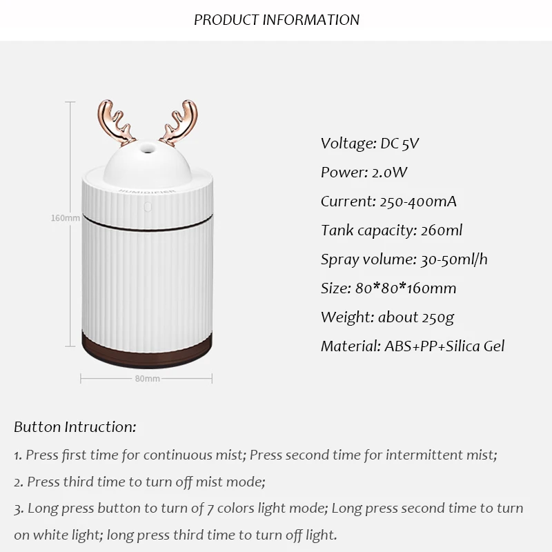 

USB Aroma Essential Oil Diffuser 260ML Ultrasonic Air Humidifier Air Purifier LED Night Light Mist Maker For Office Home Car