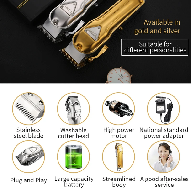 VGR 139 новая золотая электрическая машинка для стрижки волос Мужская