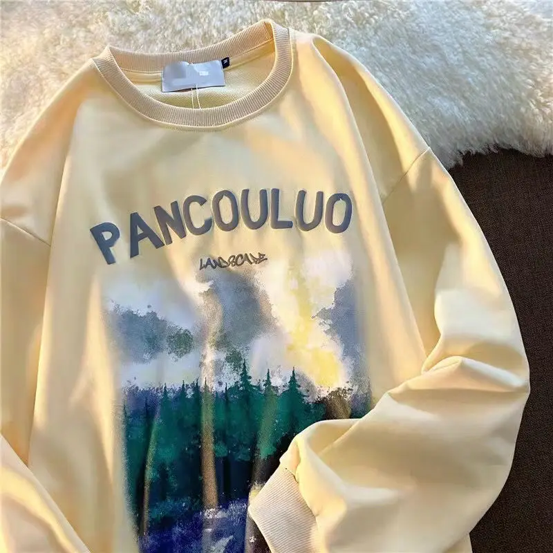

Harajuku Casual Early Autumn Jacket Women's Ins National Tide Printed Landscape Pattern Spring And Autumn Thin Sweater Women