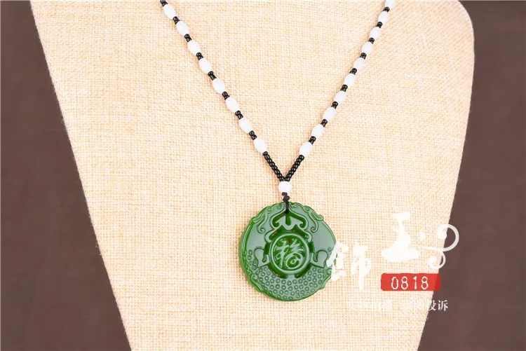 

CHINESE GREEN JADE DOUBLE SIDED HOLLOW CARVING DRAGON PENDANT NECKLACE CHARM JEWELLERY FASHION WOMAN LUCK AMULET SWEATER CHAIN