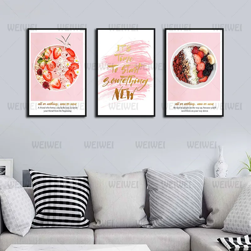 

Modern Style Mural Pink Strawberry Platter Frameless Poster Home Bedroom Fresco Living Room Decoration Canvas Painting Print