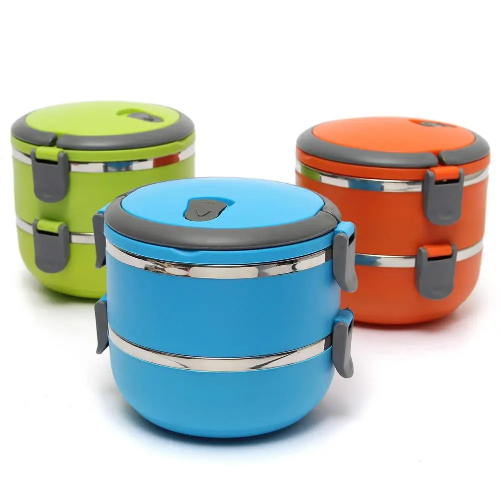 

Hot 1800ml Round 2 Tier Portable Stainless Steel Leakproof Insulation Lunch Box