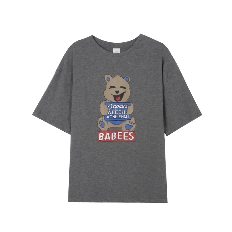

Cute Bear Printed T-shirt for Women 2021 Summer New Loose Fashion Casual Harajuku Style Short Sleeve Top