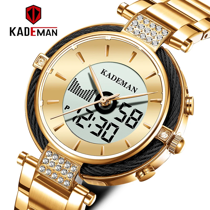 KADEMAN новые модные женские часы с двойным дисплеем светодиодные несколькими