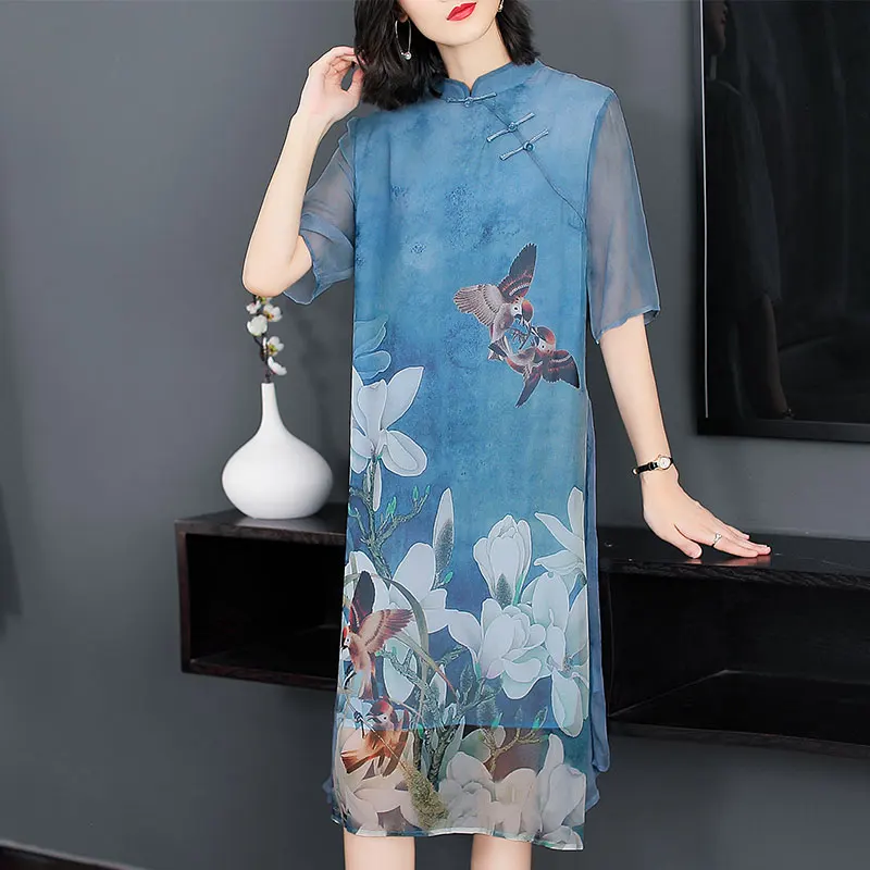 Китайское платье cheongsam qipao с цветочным принтом винтажное традиционное китайское платье длинное полукружевное платье с рукавом qipao костюм - Цвет: color2