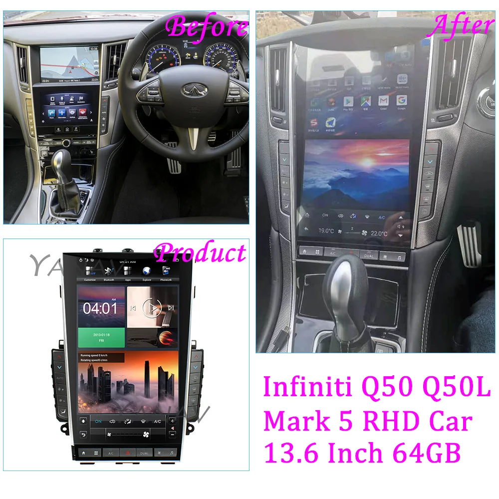 

For Infiniti Q50 Q50L Q60 2012-2020 RHD 2 Din Android 13.6" Mark 5 Tesla Multimedia Head Unit Auto PX6 GPS Navigation HD Screen