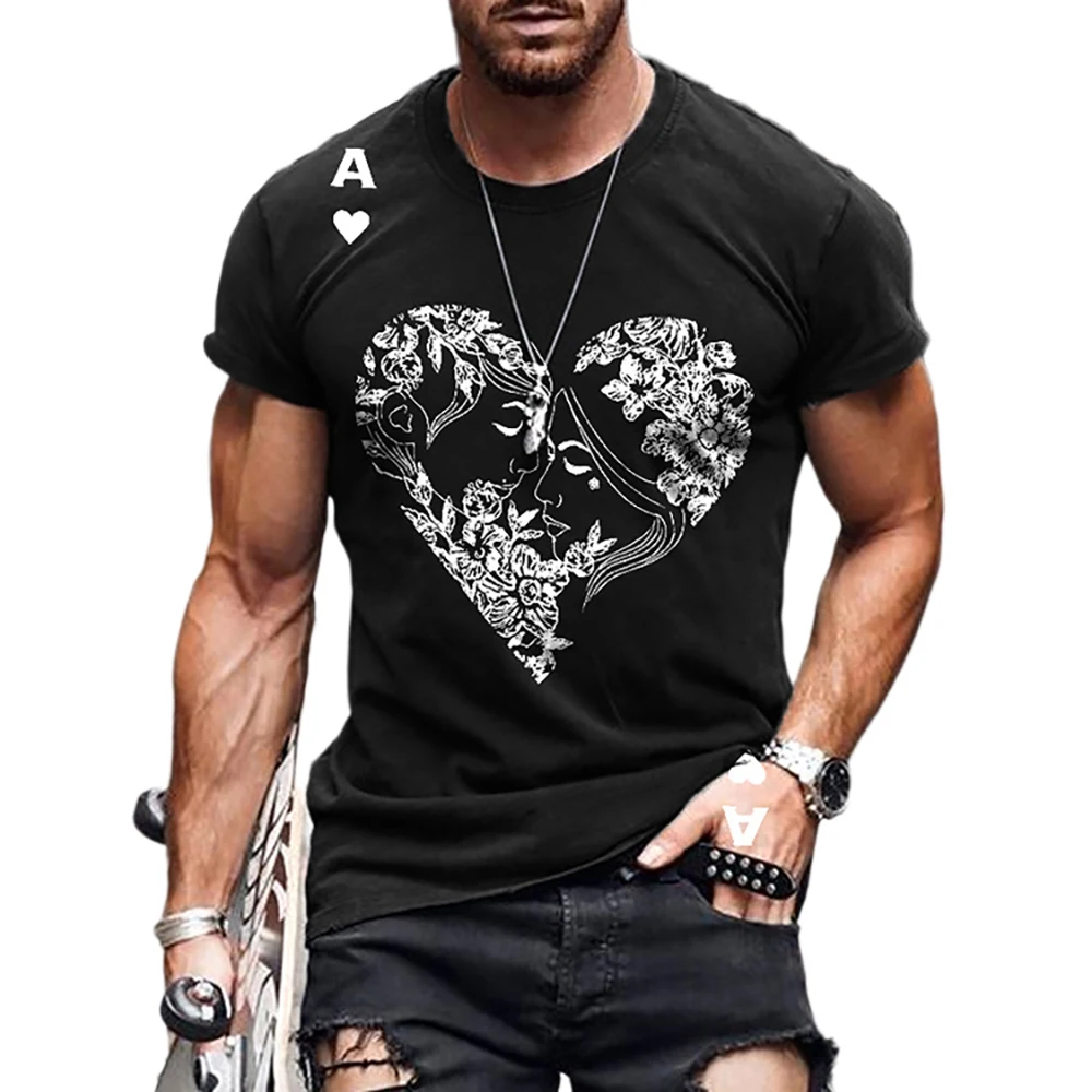 

Men's Short-Sleeve Top Casual Pullover Sexy Heart Printed T-Shirt