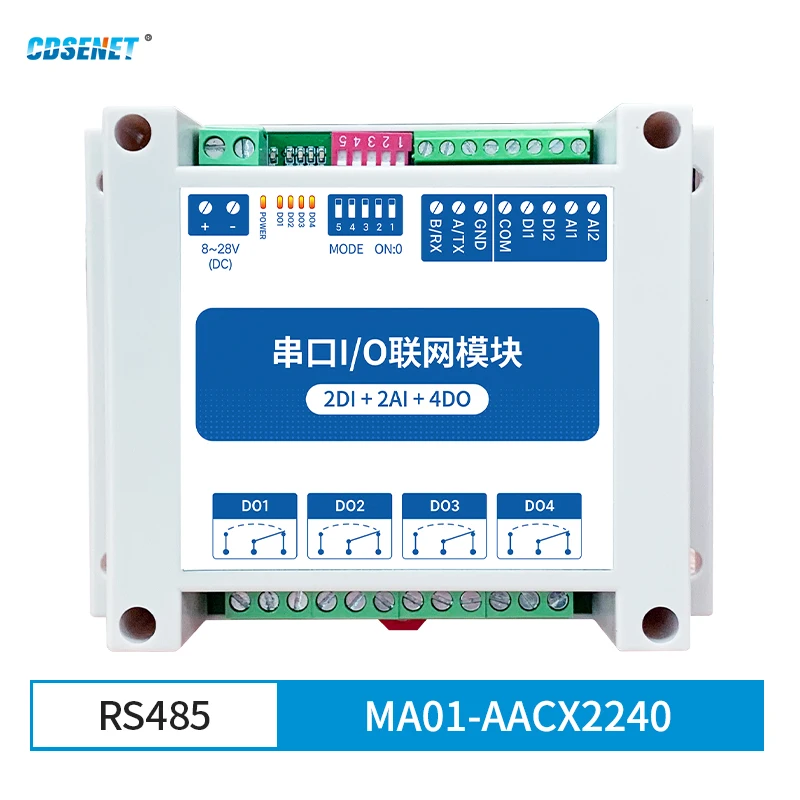 Сетевой Модуль Modbus RTU RS485 Управление Последовательным Портом Вход/выход 2DI + 2AI 4DO