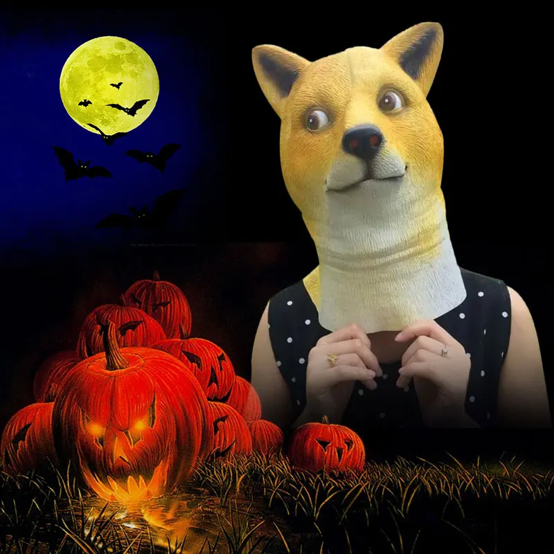 1 шт. Хэллоуин Латекс Doge животные Акита Маска Крышка головки для костюм вечерние Декор вечерние реквизит Хэллоуин питания маска