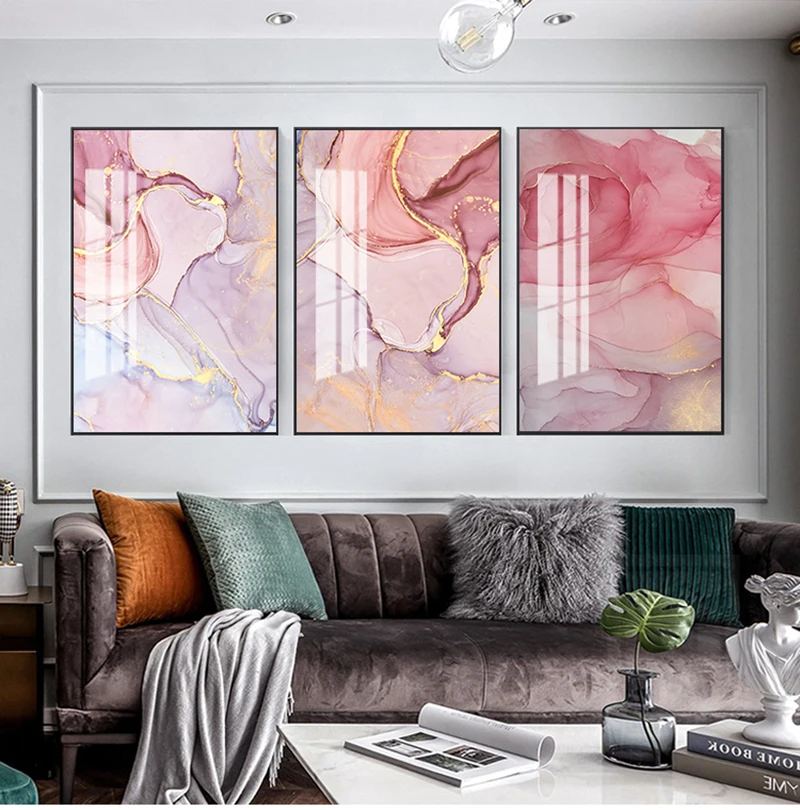 

Nordic Colorful Golden Scandinavian Modern Abstract Canvas Painting Wall Art Print Pictures for Living Room Home Decor