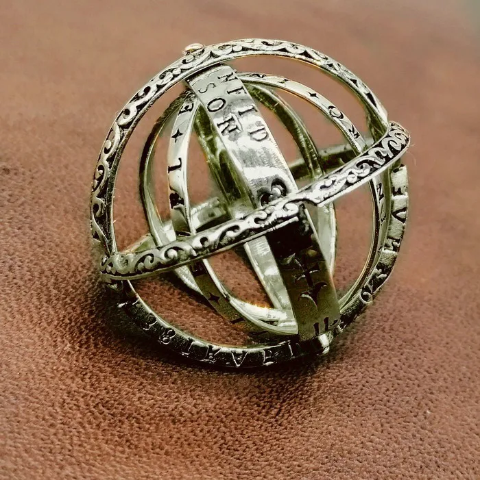 Openable кольцо астрономический Глобус Винтажные Ювелирные изделия 12 созвездий