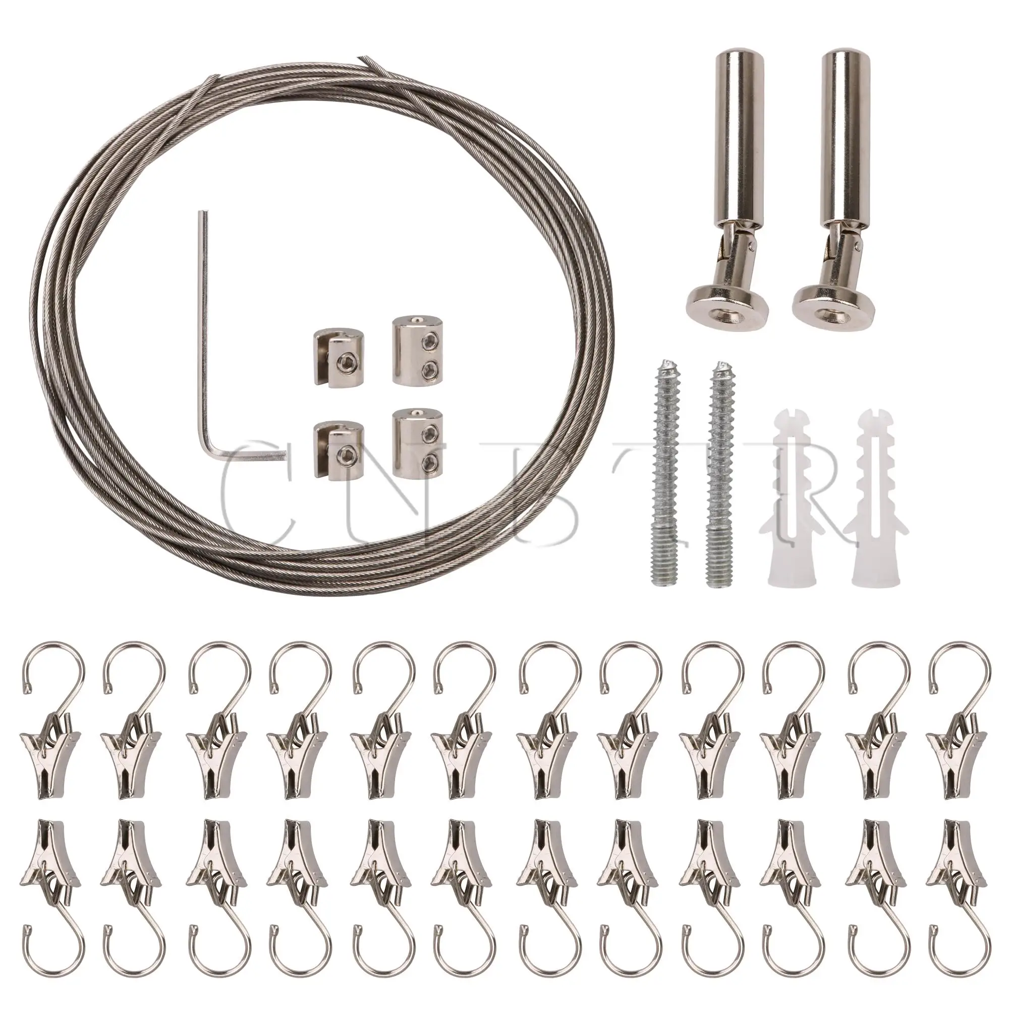

CNBTR 197 Inch Wire Rod Wall Mount Curtain Wire Rod Set with 24 Hanging Clips