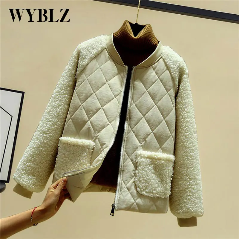 Winter Women Lamb Wool Short jacket 2021 New Korean Loose Lambswool Splice Parkas coat Female Cotton-padded Jackets Outwear