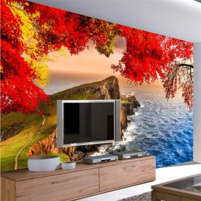 Обои wellyu с природным фоном как у красивого моря сакуры зеленые шелковые тканевые