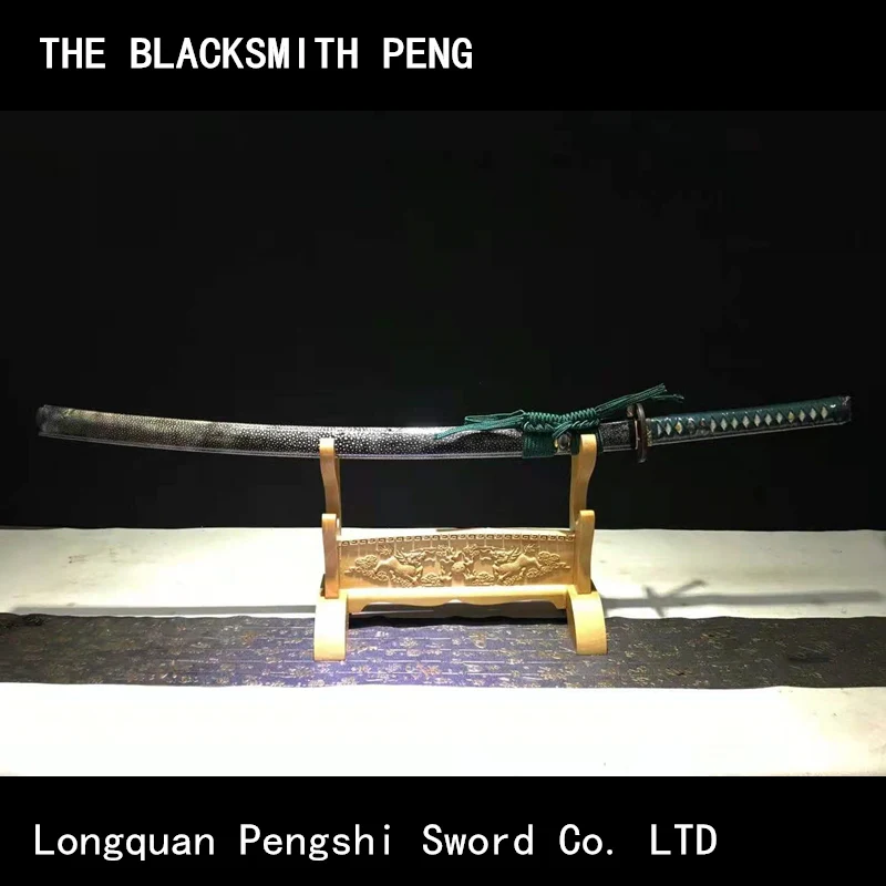 

Fish skin scabbard pattern steel burned-blade samurai sword/Toyo Ninja Machete Gold plated silver fittings/Really sharp katana