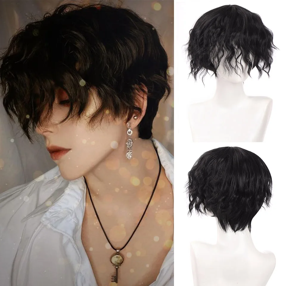 

HOUYAN Wig male short hair synthetic natural handsome cos boys face repair daily short straight hair