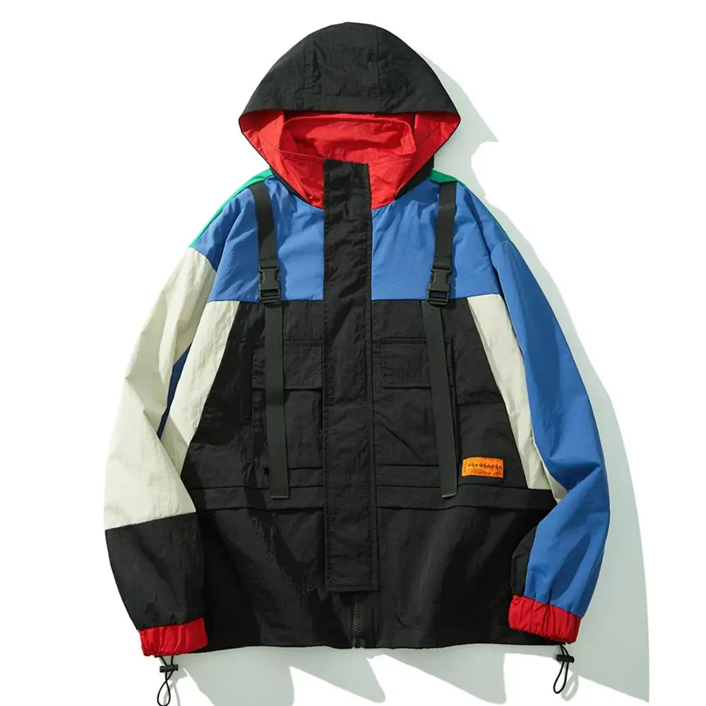 Куртка-карго Мужская в стиле Харадзюку лоскутный пиджак-пальто с лентами и