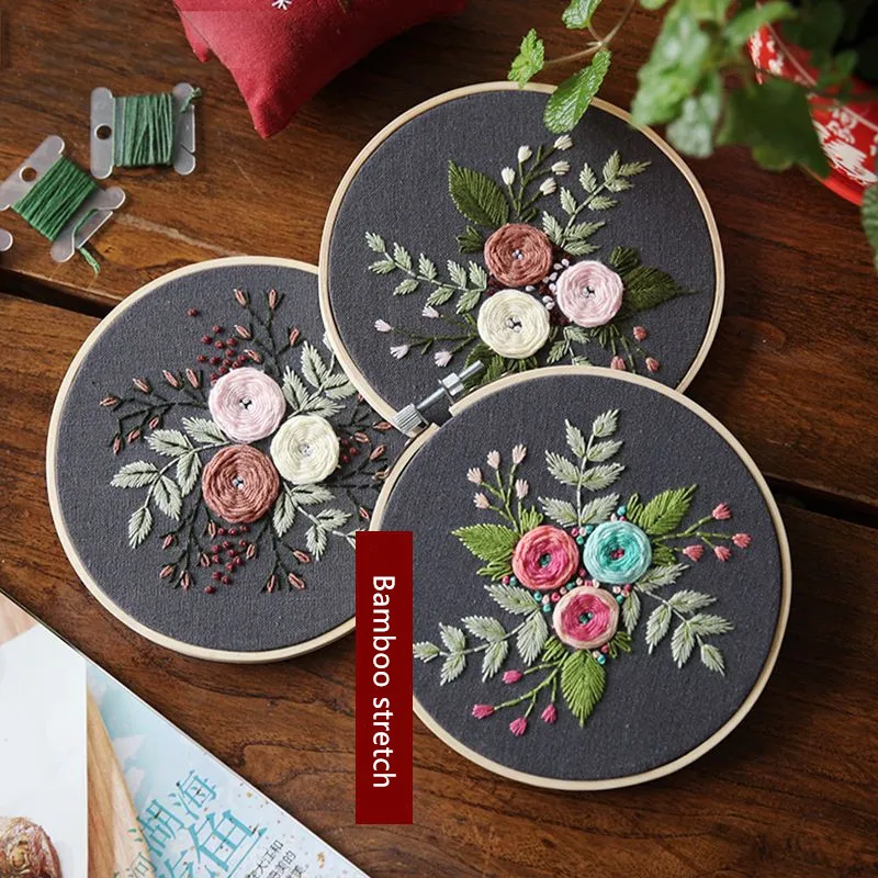 DIY Embroidery Flower Handwork Needlework for Beginner Cross Stitch Kit Ribbon Painting Hoop Home Decoration | Дом и сад