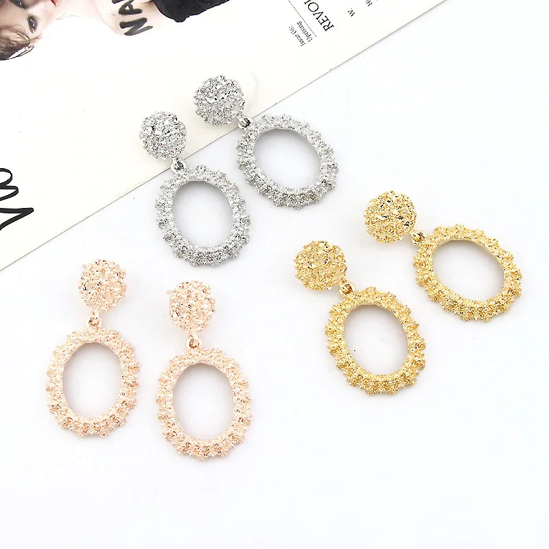 

Fashion Geometric Earrings Statement Vintage Gold Silver Rose Gold Color Metal Drop Earrings For Women ZA 2019 Brincos Jewelry