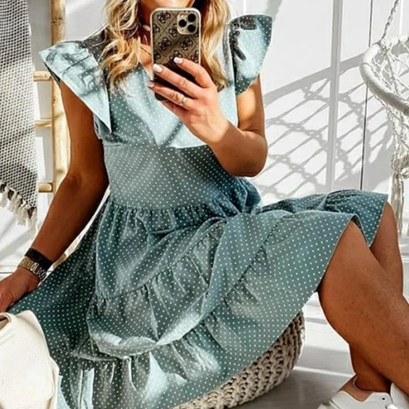 Платье-трапеция женское Плиссированное с принтом в горошек пикантный вечерний