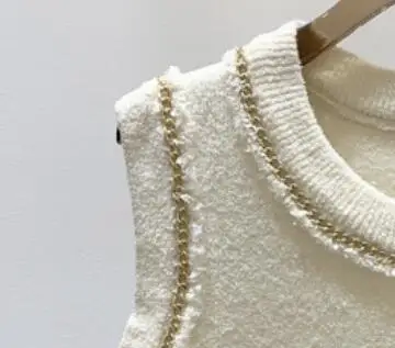 

2021 Spring and Summer New Women's Round Neck Sleeveless Tweed Top