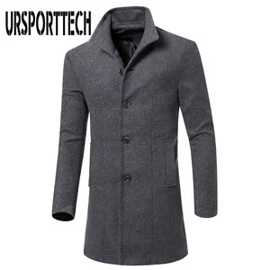 Пальто мужское шерстяное средней длины, модный Тренч в Корейском стиле, шерстяная ветровка, однотонные куртки, пальто, Осень-зима