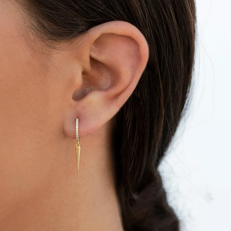 

925 sterling silver Spike hoop earrings, Cubic zirconias Huggie hoops with pendant,Hoops with charms, Charm earrings 2021Trend