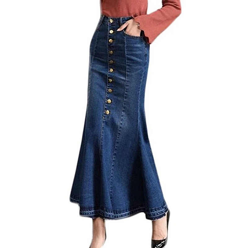 Lguc.H уникальная Джинсовая длинная юбка стрейч годе джинсовая Русалка с высокой