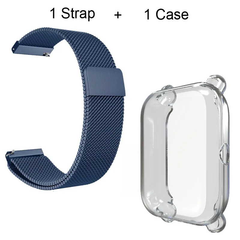 Blue-Transparent Для Xiaomi Amazfit Bip Bit Lite браслет ремешок из Миланского нержавеющей стали ремешок для часов защитный чехол для экрана - Цвет: Blue-Transparent