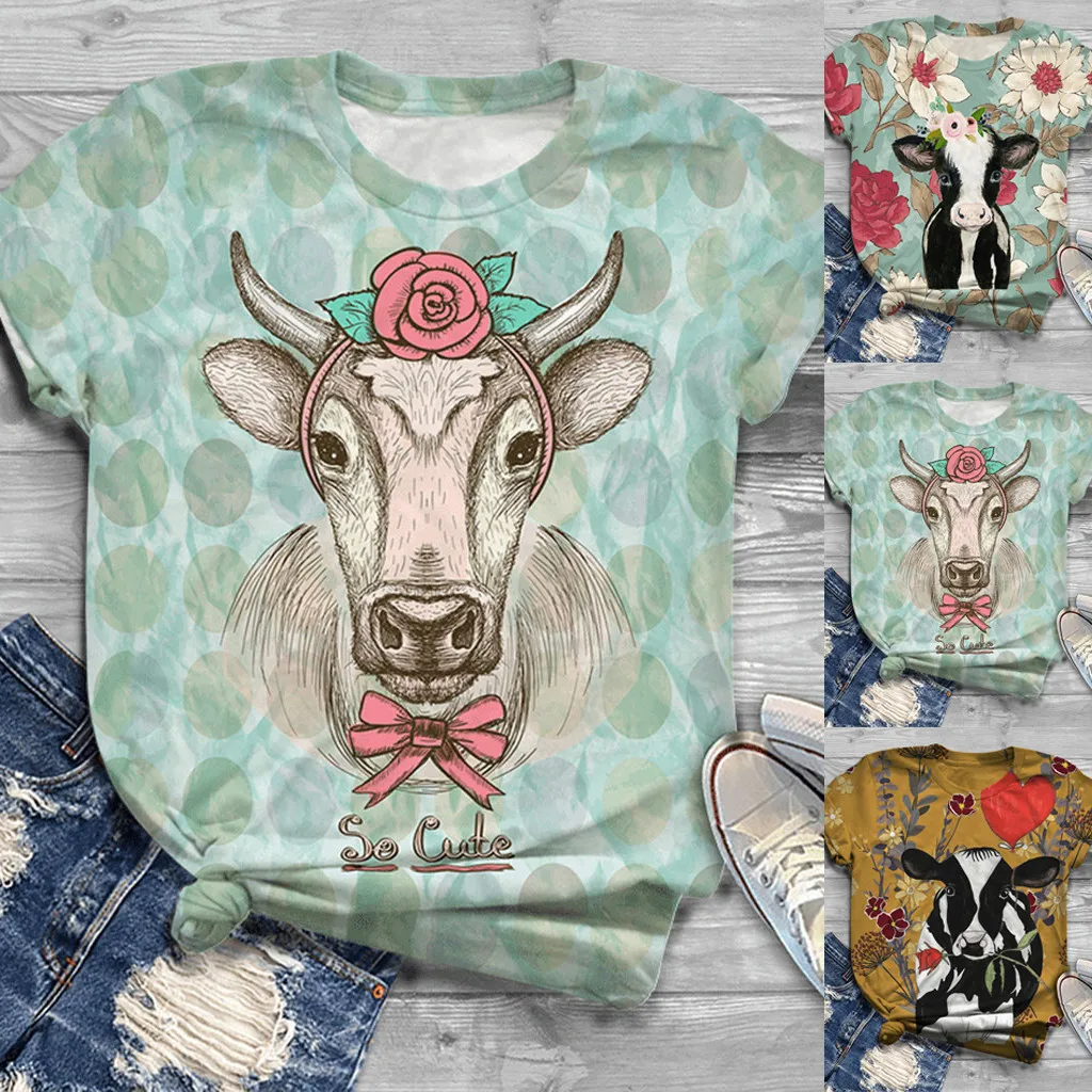 Женская Футболка размера плюс с коротким рукавом и 3D принтом животных футболки