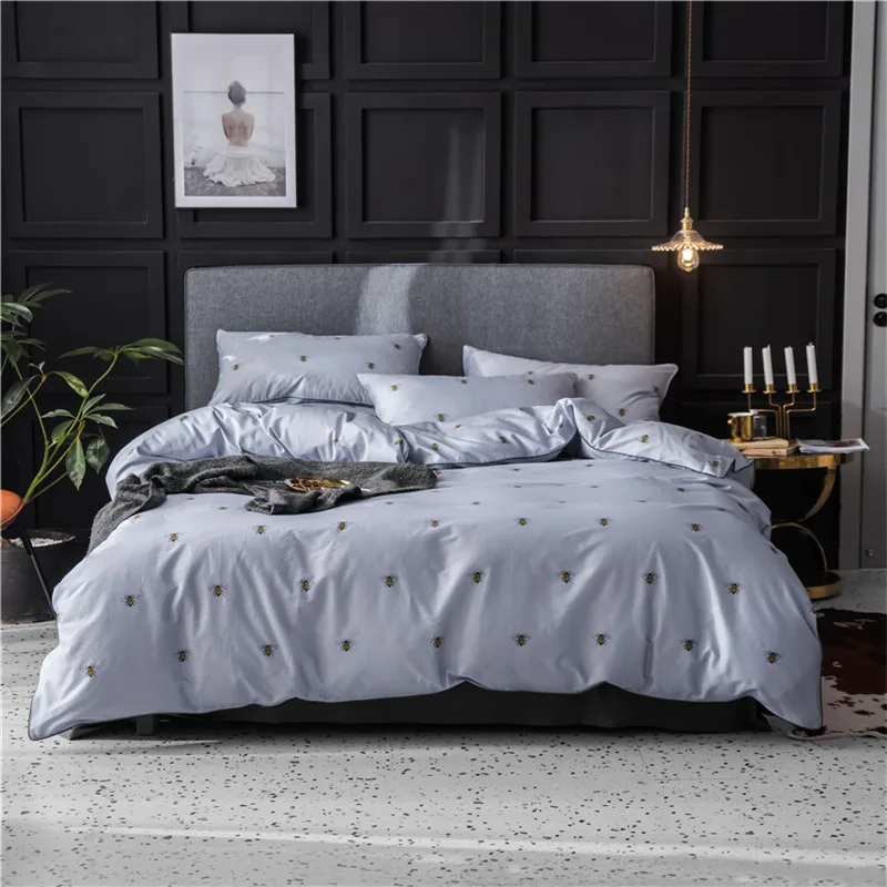 100% хлопок Комплект постельного белья сплошной цвет с мультяшными листьями