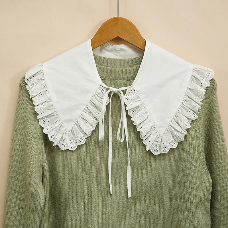 

Royal Style Cotton Fake Collar Shawl Floral Lace Ruffled Trim Necklace Blouse M2EA