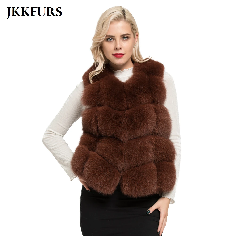 JKKFURS 2021 женский жилет из натурального Лисьего меха осенне зимний модный Женский