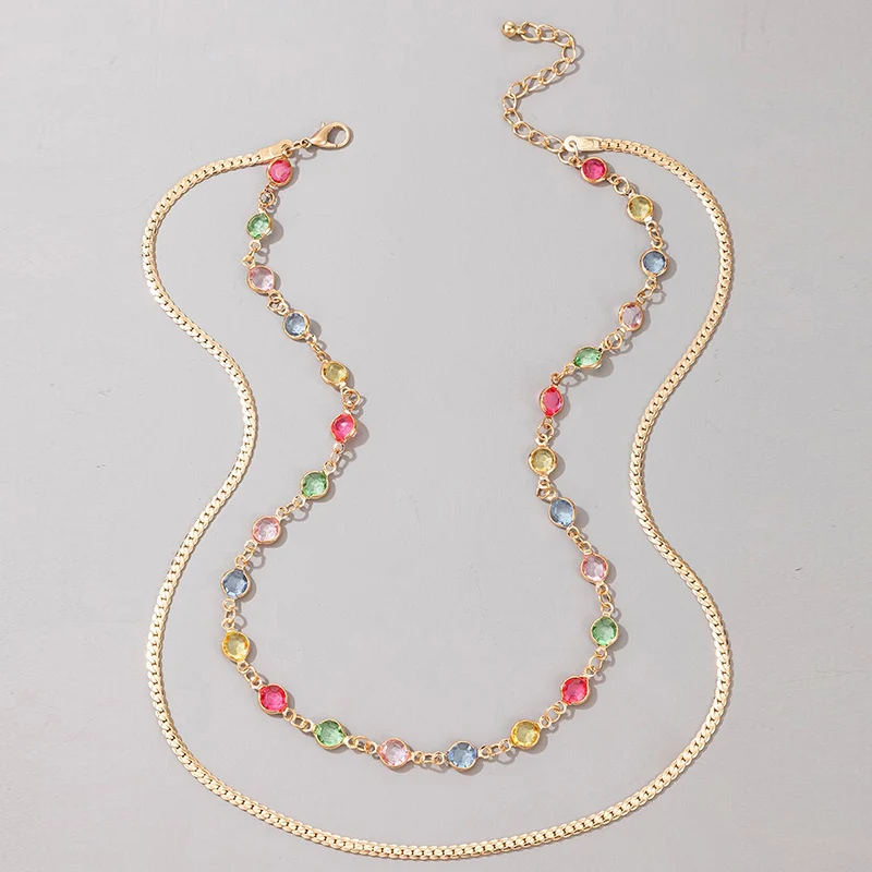 

Colorful Luxury Colorful Beaded Choker Necklace for Women Charming Gold Color Alloy Metal Party Jewelry Collar 9505