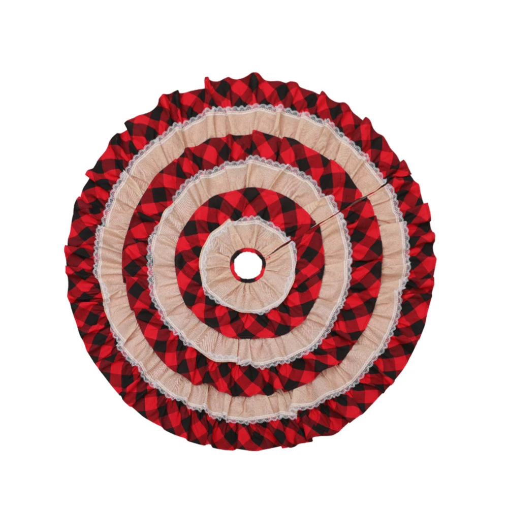 

Tree Mat New Year Supplies Carpet Xmas Wedding Home Decor Red 2021 Lattice Design Festival Plaid Lace Christmas DIY Decoration