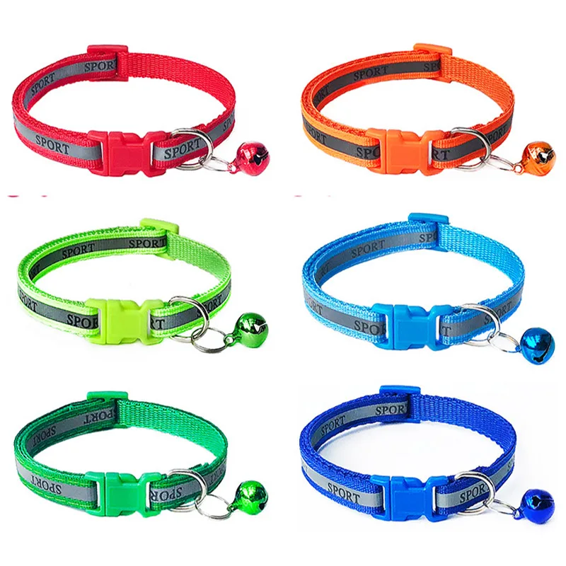 Pet Dog Collar Night Safety reflective Leash Collars With Bell Luminous Fluorescent Dogs Cats and Supplies | Дом и сад