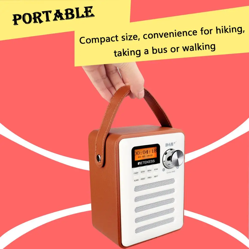 Retekess TR401 коричневый и белый портативный fm радио DAB +/FM RDS карманный цифровой
