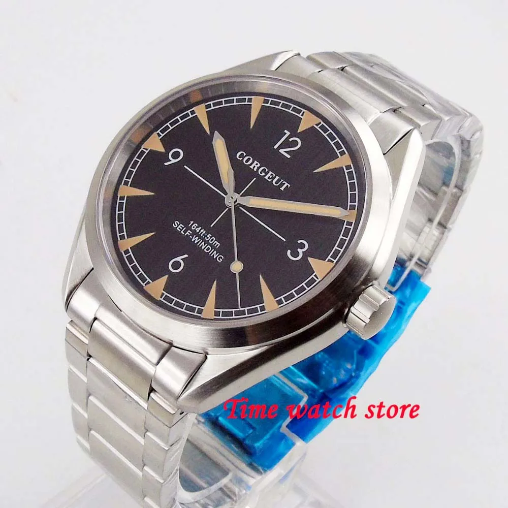 Мужской автоматический Водонепроницаемый черный циферблат светящийся