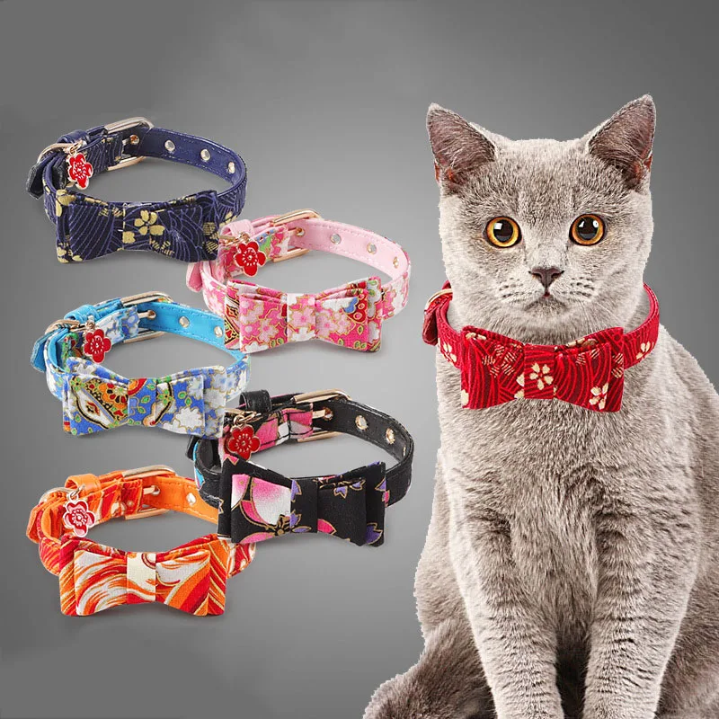 Галстук-бабочка в японском стиле регулируемый ошейник из искусственной кожи для