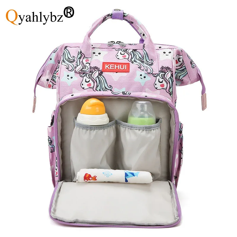 

Qyahlybz mummy shoulder bags unicorn printed nylon female travel backpack large capacity baby waterproof diaper bag