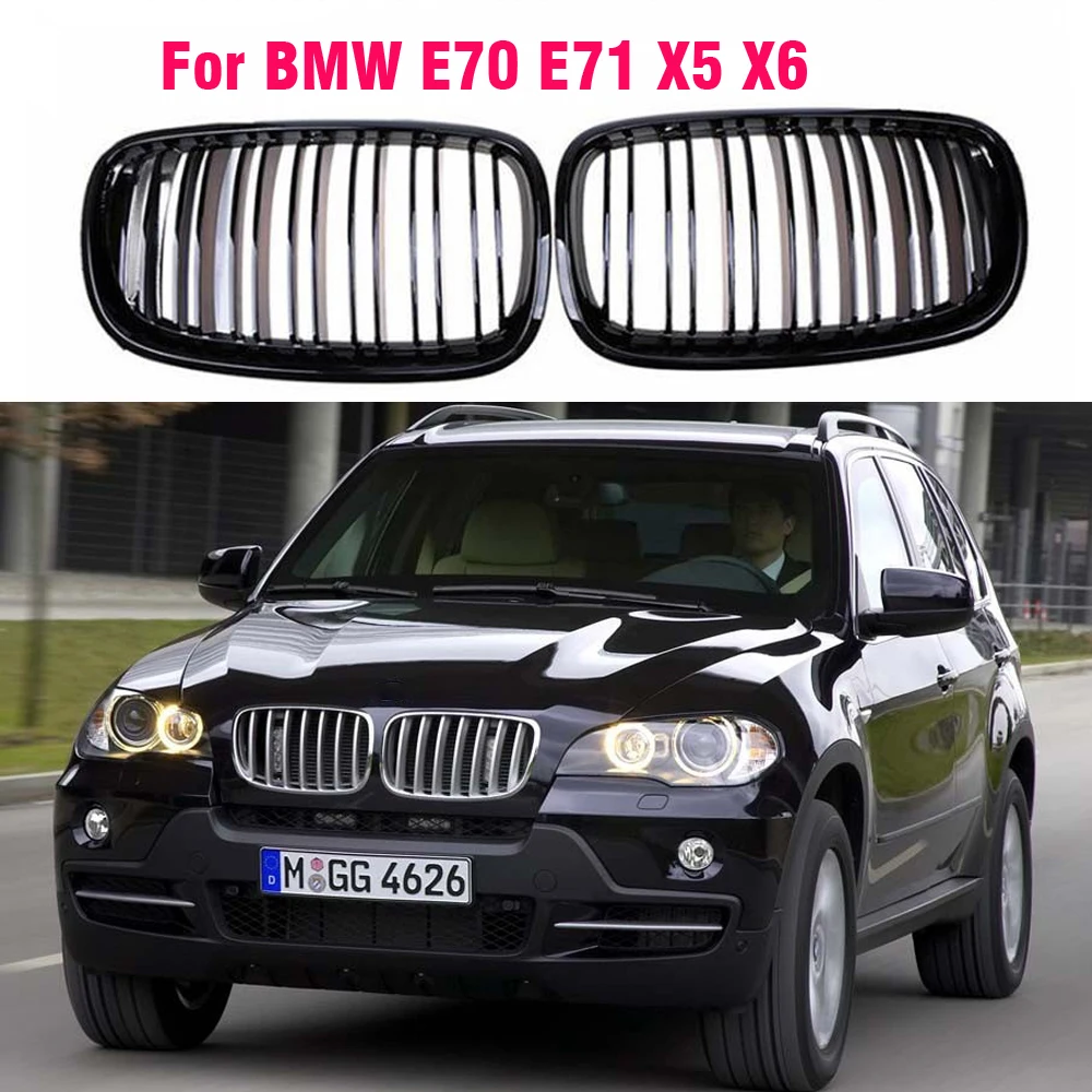 Gloss Black Double Slat Kidney Grille Front Grill For BMW X5 X6 E70 E71 xDrive30i xDrive35d xDrive50i xDrive35i Car Styling |