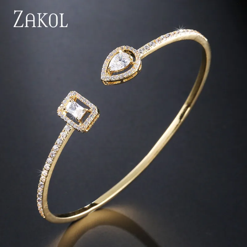 ZAKOL Модный изысканный круглый и Капля воды микро проложить циркония браслет-кафф с кристаллами браслет для женщин платье ювелирные изделия FSBP2009