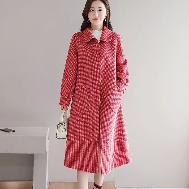

Pink Wool Blend Coat Woman 2021 Fall Winter Korean Fashion Long Woolen Jackets Female Overcoat Chaqueta Mujer Abrigos Para Mujer