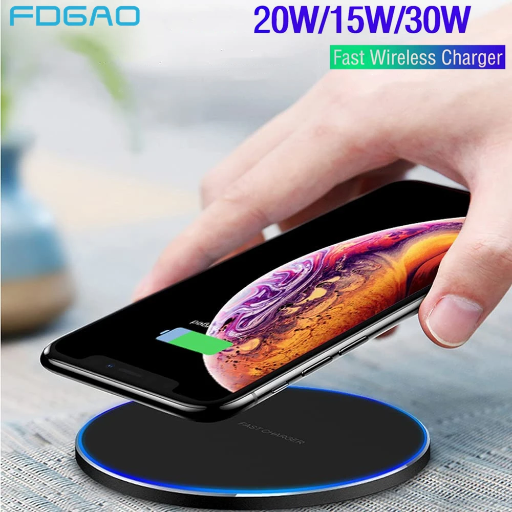 

30W Qi Wireless Charger for Samsung S21 S20 S10 Note 10 20 9 iPhone 12 11 Pro Max XS XR X 8 Induction Chargers Fast Charging Pad