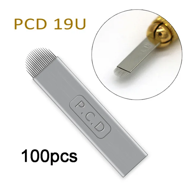 100 шт Lamina Agulhas микроблейдинг tebori 12 pin твердая PCD игла 14 19 U лезвие Перманентный макияж бровей Иглы татуировки Поставки - Габаритные размеры: 100PCS PCD 19U Shape