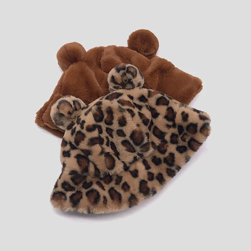 Панама женская зимняя с леопардовым принтом модная плотная теплая шапка ушками